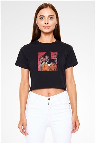 De La Soul Baskılı Crop Top Siyah Kadın Tişört