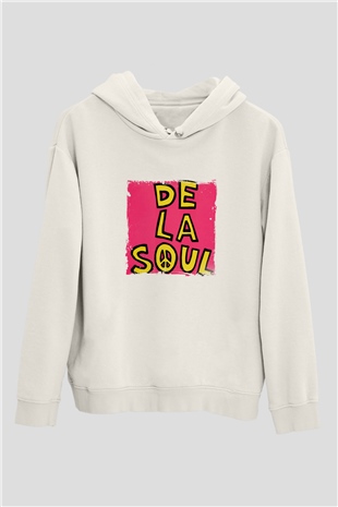 De La Soul Baskılı Unisex Beyaz Kapüşonlu Sweatshirt