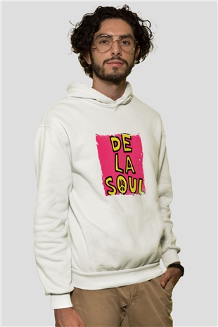De La Soul Baskılı Unisex Beyaz Kapüşonlu Sweatshirt