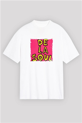 De La Soul Baskılı Oversize Beyaz Tişört