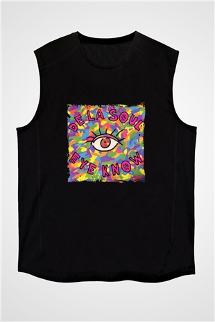 De La Soul Baskılı Unisex Siyah Kolsuz Tişört