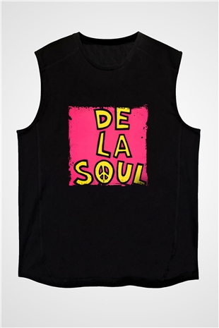 De La Soul Baskılı Unisex Siyah Kolsuz Tişört