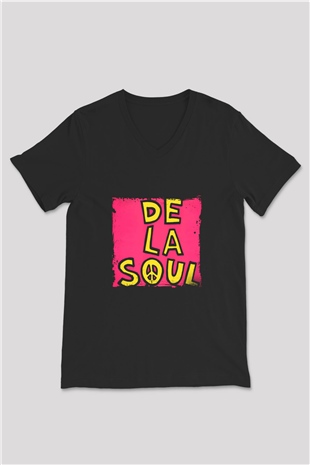 De La Soul Baskılı Unisex Siyah V Yaka Tişört