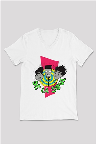 De La Soul Beyaz Unisex V Yaka Tişört T-Shirt