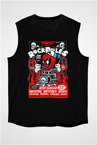 Dead Rock Poster Baskılı Unisex Siyah Kolsuz Tişört