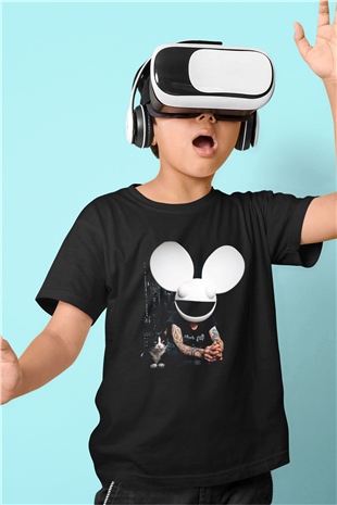 Deadmau5 Baskılı Siyah Unisex Çocuk Tişört