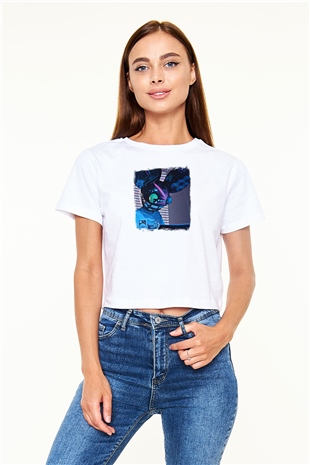 Deadmau5 Baskılı Unisex Beyaz Crop Top Tişört