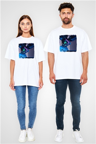 Deadmau5 Baskılı Unisex Beyaz Oversize Tişört