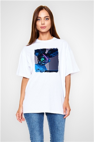 Deadmau5 Baskılı Unisex Beyaz Oversize Tişört