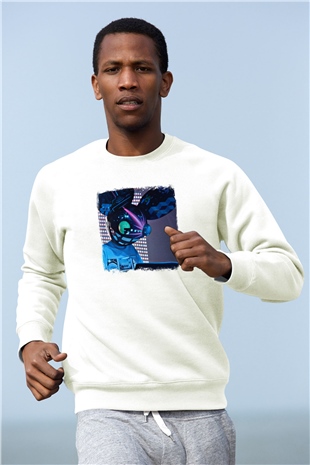 Deadmau5 Baskılı Unisex Beyaz Sweatshirt