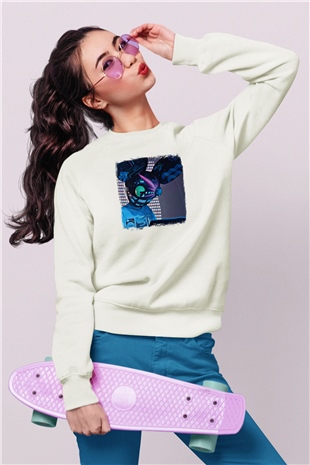 Deadmau5 Baskılı Unisex Beyaz Sweatshirt