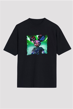 Deadmau5 Baskılı Unisex Oversize Siyah Tişört