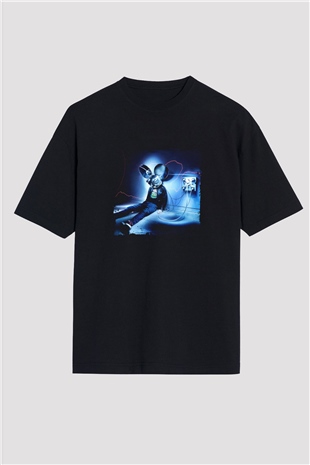 Deadmau5 Baskılı Unisex Oversize Siyah Tişört