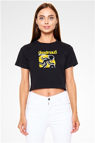 Deadmau5 Baskılı Unisex Siyah Crop Top Tişört
