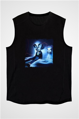Deadmau5 Baskılı Unisex Siyah Kolsuz Tişört