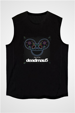 Deadmau5 Baskılı Unisex Siyah Kolsuz Tişört