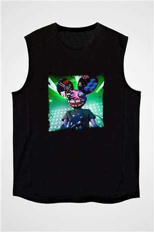 Deadmau5 Baskılı Unisex Siyah Kolsuz Tişört