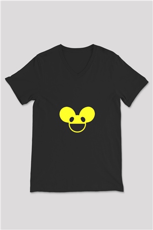 Deadmau5 Baskılı Unisex Siyah V Yaka Tişört