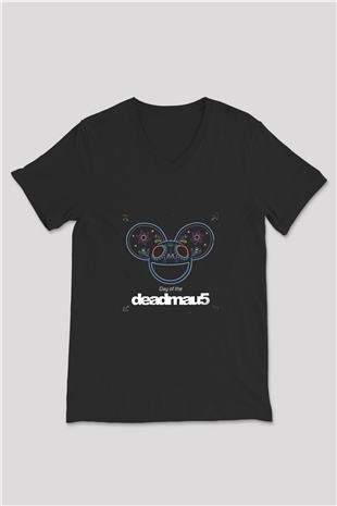 Deadmau5 Baskılı Unisex Siyah V Yaka Tişört