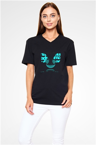 Deadmau5 Baskılı Unisex Siyah V Yaka Tişört