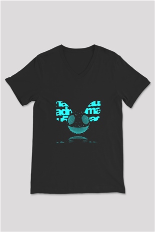 Deadmau5 Baskılı Unisex Siyah V Yaka Tişört