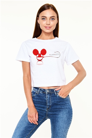 Deadmau5 Beyaz Croptop Tişört