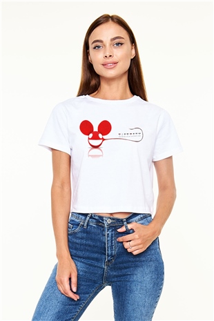 Deadmau5 Beyaz Croptop Tişört