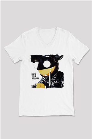 Deadmau5 Beyaz Unisex V Yaka Tişört T-Shirt