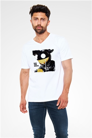 Deadmau5 Beyaz Unisex V Yaka Tişört T-Shirt