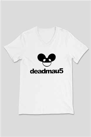 Deadmau5 Beyaz Unisex V Yaka Tişört T-Shirt