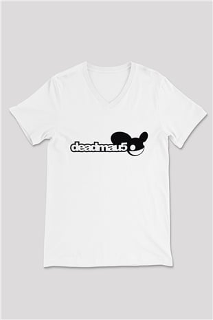 Deadmau5 Beyaz Unisex V Yaka Tişört T-Shirt