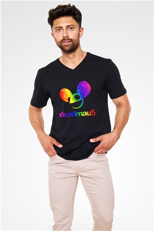Deadmau5 Siyah Unisex V Yaka Tişört T-Shirt