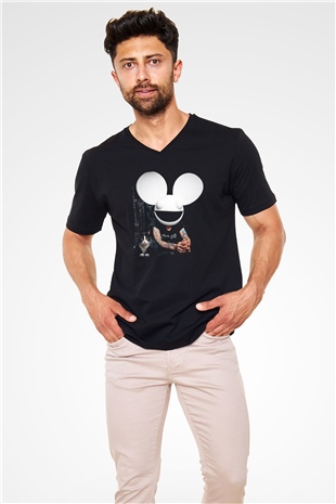 Deadmau5 Siyah Unisex V Yaka Tişört T-Shirt