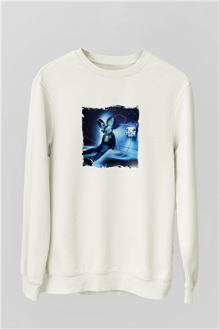 Deadmau5Baskılı Beyaz Sweatshirt