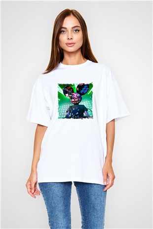 Deadmau5Baskılı Beyaz Oversize Tişört