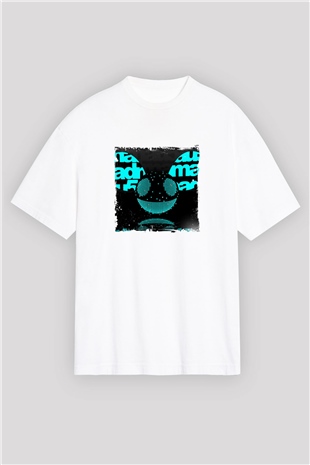 Deadmau5Baskılı Beyaz Oversize Tişört