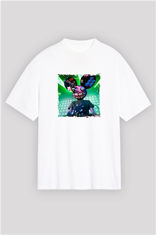 Deadmau5Baskılı Beyaz Oversize Tişört