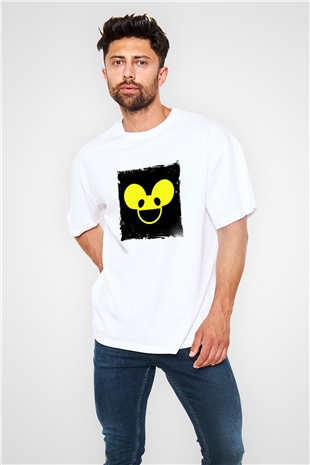 Deadmau5Baskılı Beyaz Oversize Tişört
