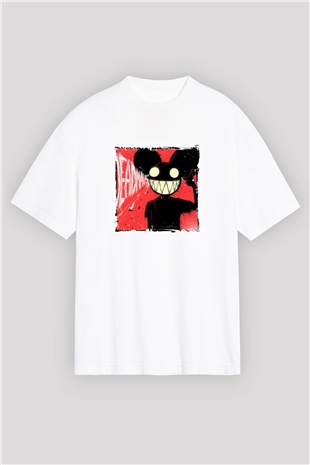 Deadmau5Baskılı Beyaz Oversize Tişört