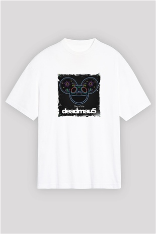 Deadmau5Baskılı Beyaz Oversize Tişört