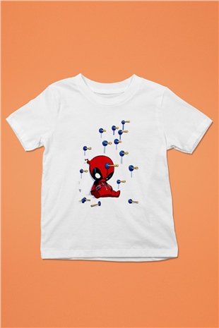 Deadpool Baskılı Unisex Beyaz  Çocuk Tişört