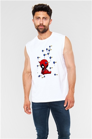 Deadpool Baskılı Unisex Beyaz  Kolsuz Tişört
