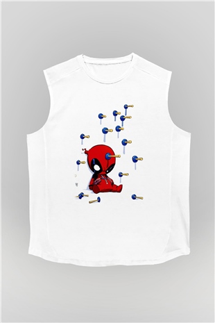 Deadpool Baskılı Unisex Beyaz  Kolsuz Tişört