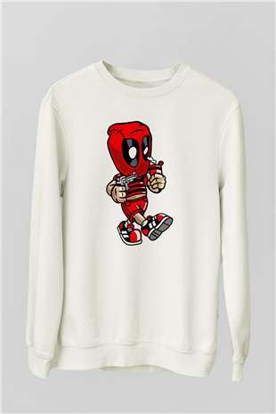 Deadpool Bastard Baskılı Unisex Beyaz Sweatshirt