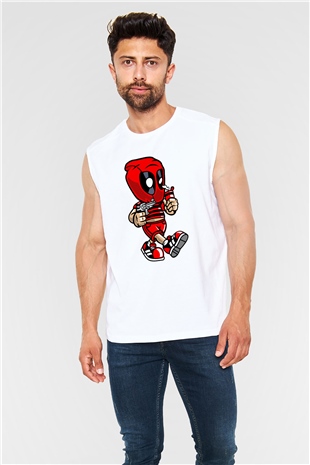 Deadpool Bastard Baskılı Unisex Beyaz Kolsuz Tişört