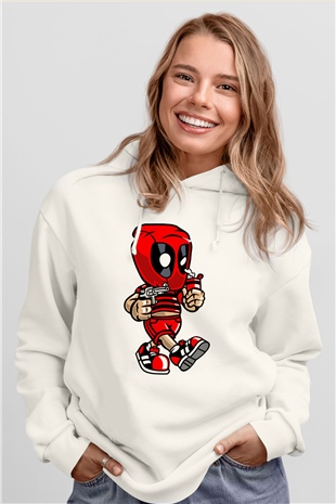Deadpool Bastard Baskılı Unisex Beyaz Hoodie
