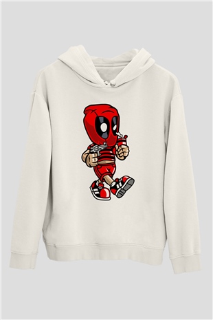 Deadpool Bastard Baskılı Unisex Beyaz Hoodie