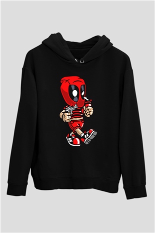 Deadpool Bastard Baskılı Unisex Siyah Hoodie