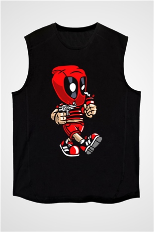 Deadpool Bastard Baskılı Unisex Siyah Kolsuz Tişört