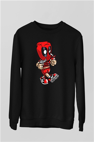 Deadpool Bastard Baskılı Unisex Siyah Sweatshirt